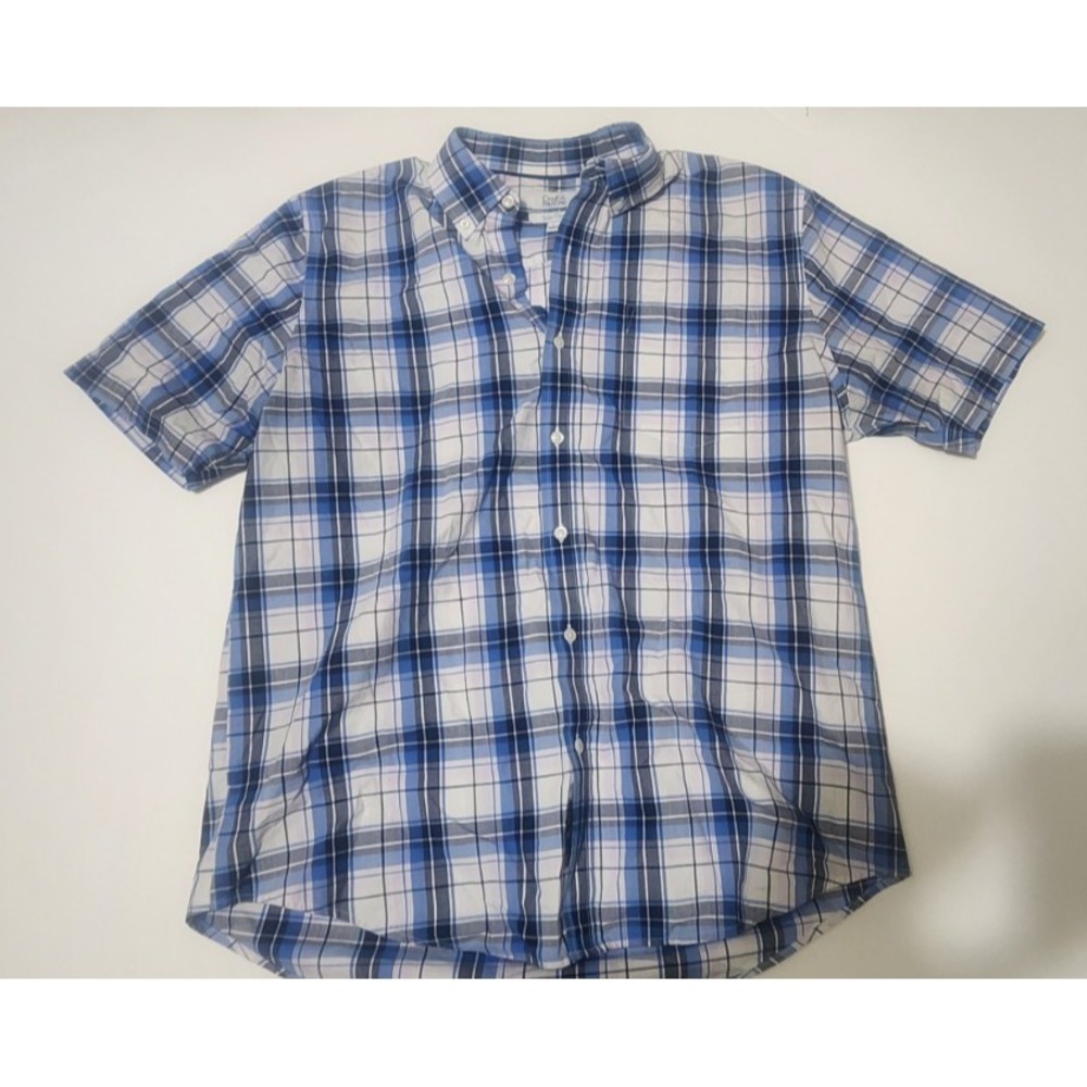 Croft & Barrow Mens Short Sleeve Button Up‎ Size Large Blue Check